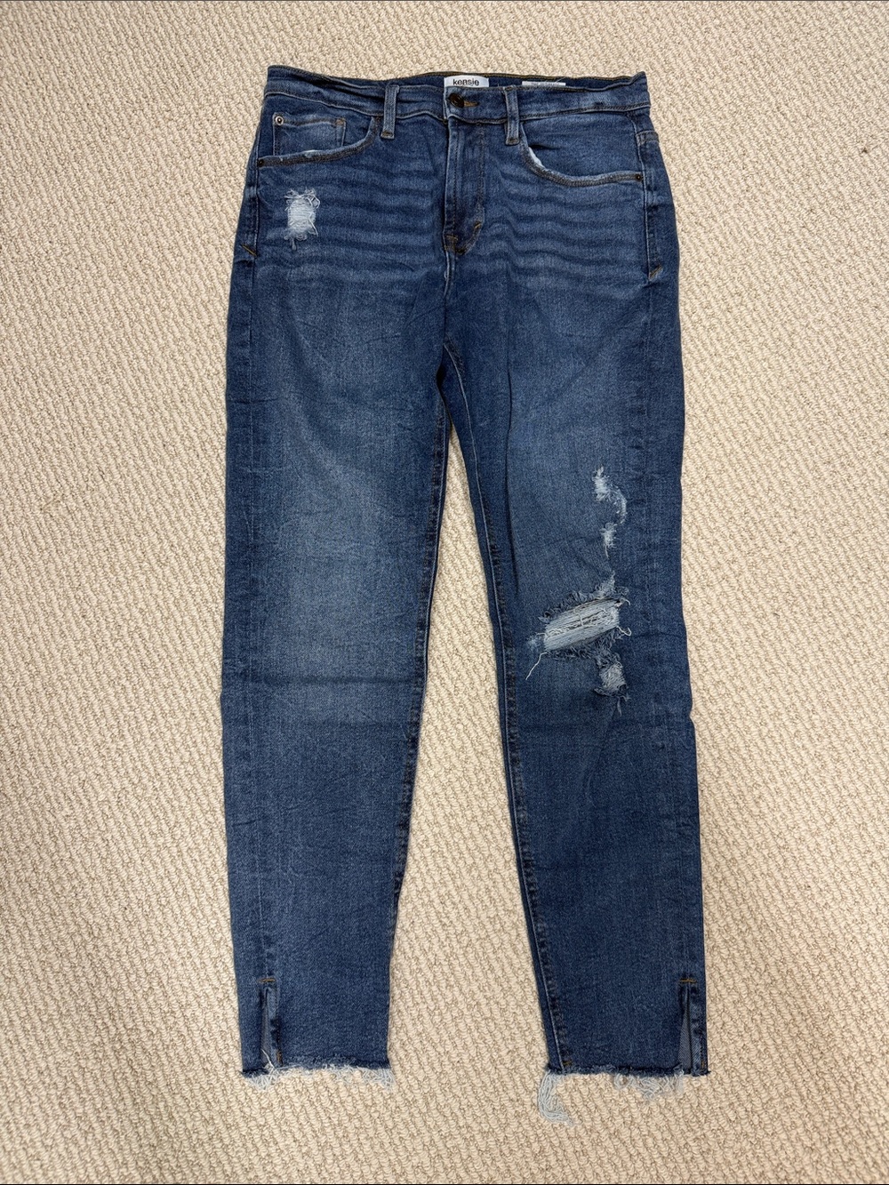 Kensie Distressed Dark Wash Jeans with Ankle Slits